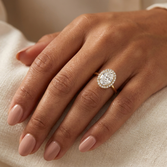 Halo Lumina Oval Solitaire - oval halo engagement ring - side profile - Lucano