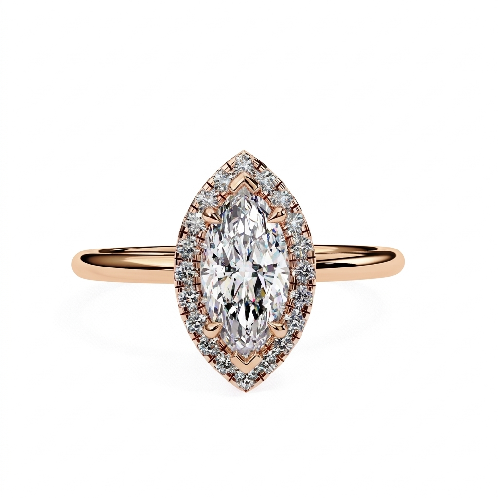 Halo Lumina Marquise Solitaire - marquise halo engagement ring - three-quarter view - Lucano