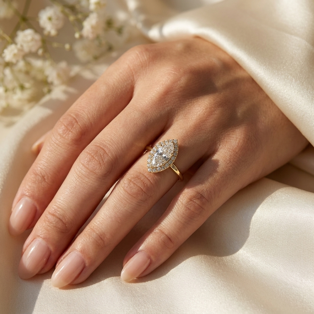 Halo Lumina Marquise Solitaire - marquise halo engagement ring - side profile - Lucano