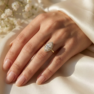 Halo Lumina Marquise Solitaire - marquise halo engagement ring - side profile - Lucano