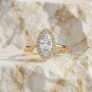 Halo Lumina Marquise Solitaire - marquise halo engagement ring - angled view - Lucano