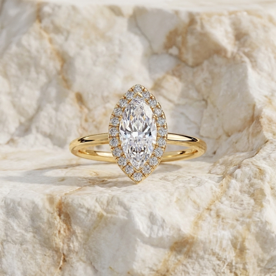 Halo Lumina Marquise Solitaire - marquise halo engagement ring - angled view - Lucano