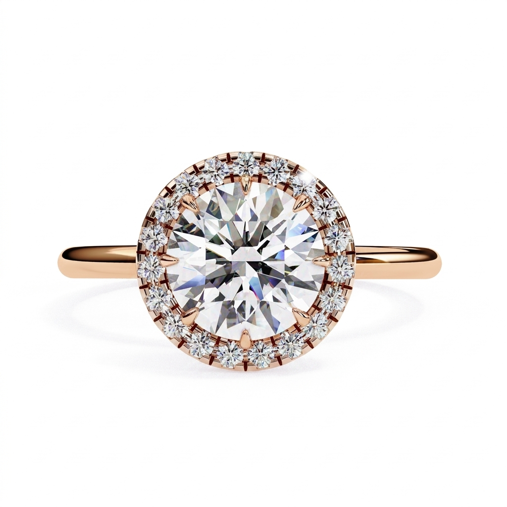 Halo Lumina Round Solitaire - round halo engagement ring - three-quarter view - Lucano