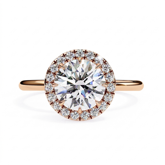 Halo Lumina Round Solitaire - round halo engagement ring - three-quarter view - Lucano