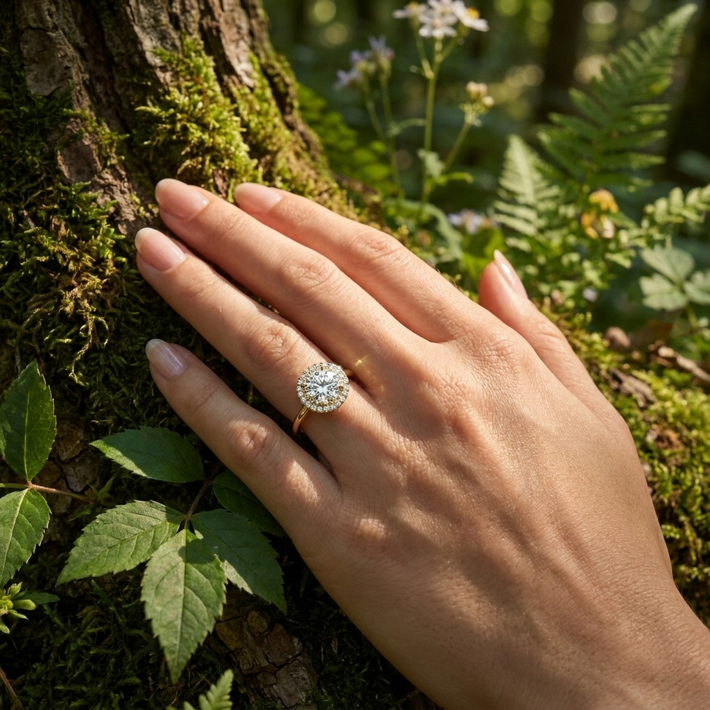 Halo Lumina Round Solitaire - round halo engagement ring - side profile - Lucano