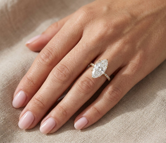 Mira Marquise Pavé Solitaire - marquise pavé engagement ring - angled view - Lucano