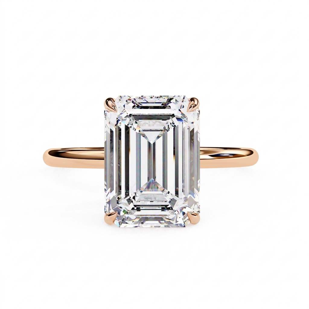 Vesper Emerald Hidden Halo Ring - emerald cut hidden halo engagement ring - three-quarter view - Lucano