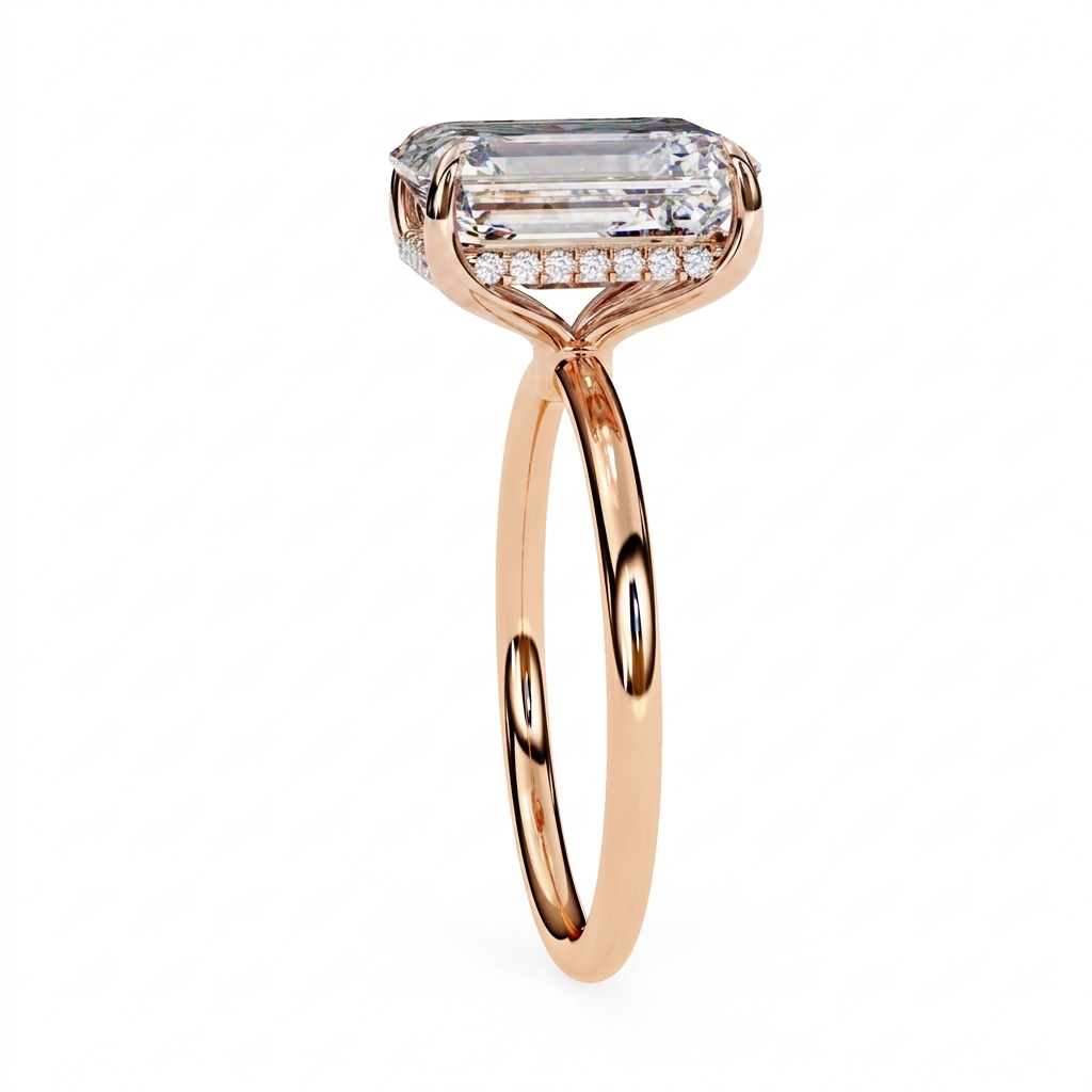 Vesper Emerald Hidden Halo Ring - emerald cut hidden halo engagement ring - hidden halo detail - Lucano