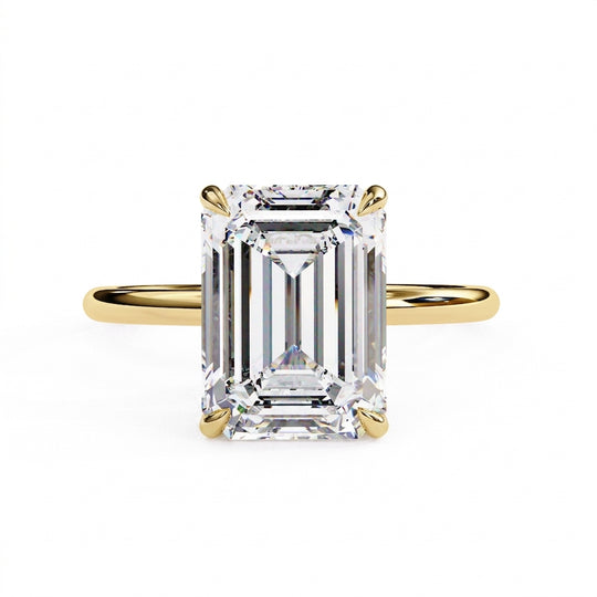 Vesper Emerald Hidden Halo Ring - emerald cut hidden halo engagement ring - front view - Lucano