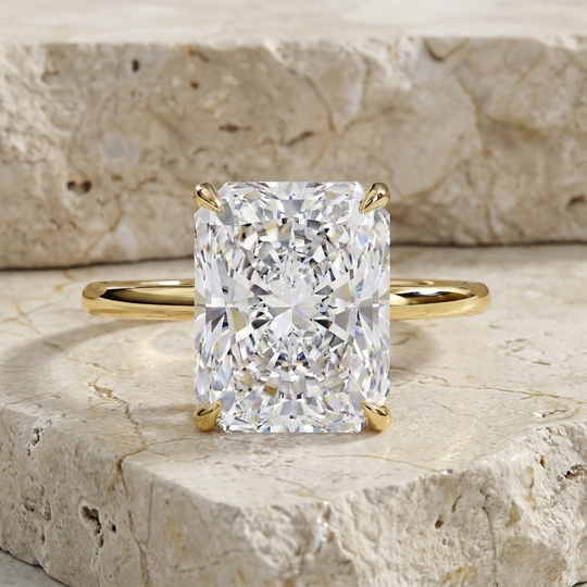 Vesper Radiant Hidden Halo Ring - radiant hidden halo engagement ring - on hand - Lucano