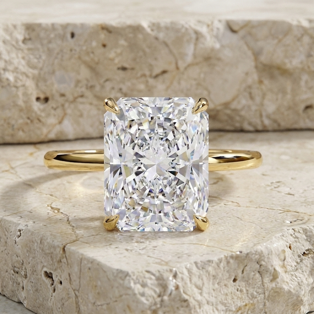Vesper Radiant Hidden Halo Ring - radiant hidden halo engagement ring - on hand - Lucano