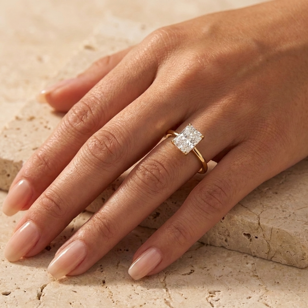 Vesper Radiant Hidden Halo Ring - radiant hidden halo engagement ring - side profile - Lucano