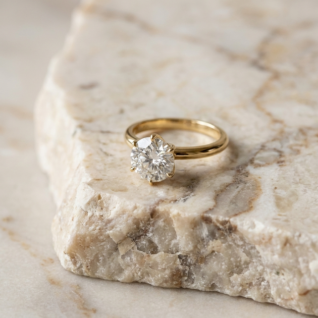 Helios Round Solitaire - round brilliant solitaire engagement ring - on hand - Lucano