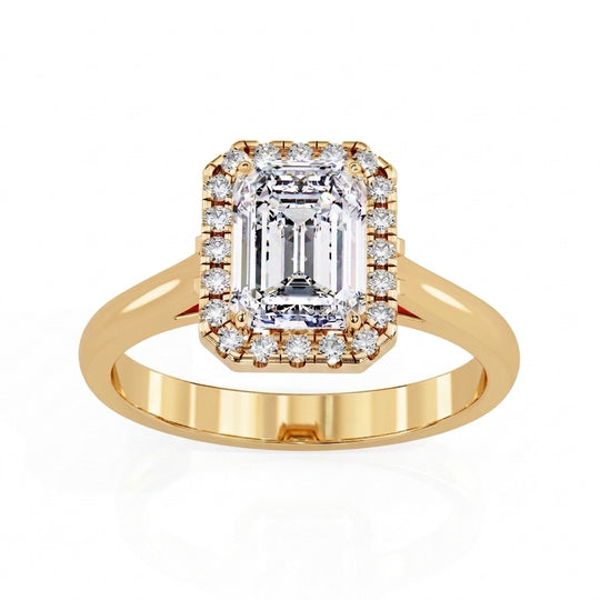 Aurelia Emerald Halo Ring - radiant cut halo engagement ring - front view - Lucano