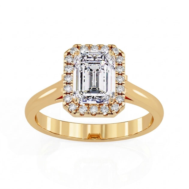 Aurelia Emerald Halo Ring - radiant cut halo engagement ring - front view - Lucano