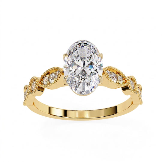 Vigna Oval Solitaire - oval pavé engagement ring - front view - Lucano