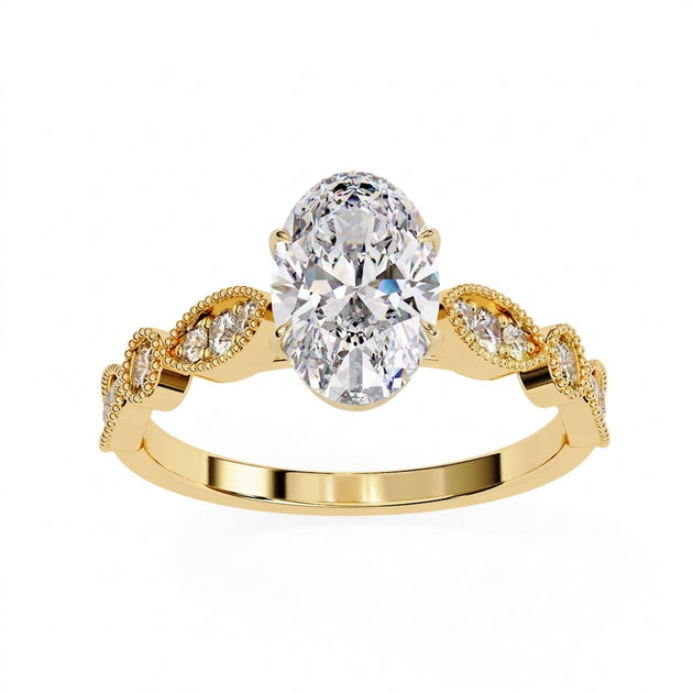 Vigna Oval Solitaire - oval pavé engagement ring - front view - Lucano
