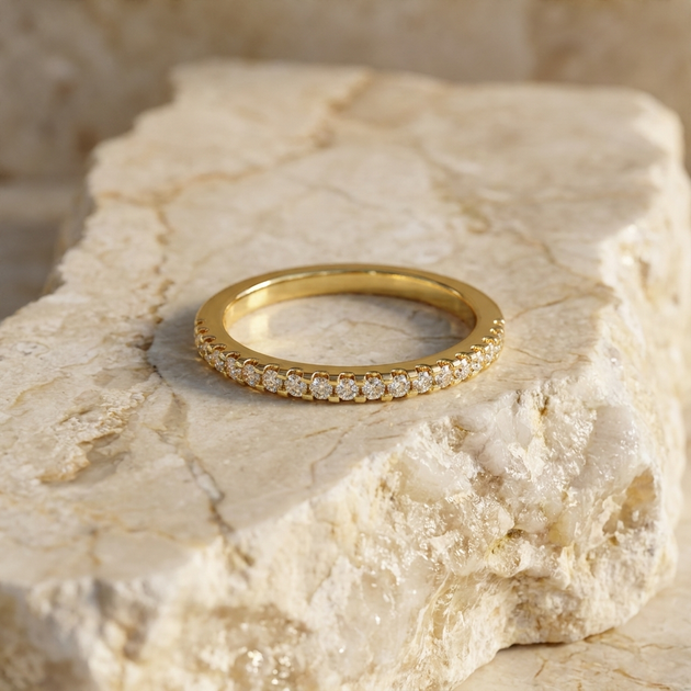 Aurora Pavé Eternity Ring - pavé diamond eternity ring - on hand - Lucano