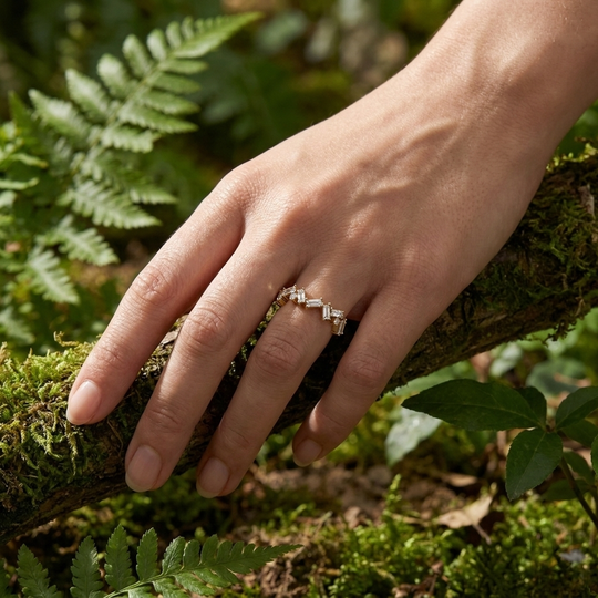 Tessera Baguette Cluster Ring - baguette diamond cluster ring - angled view - Lucano