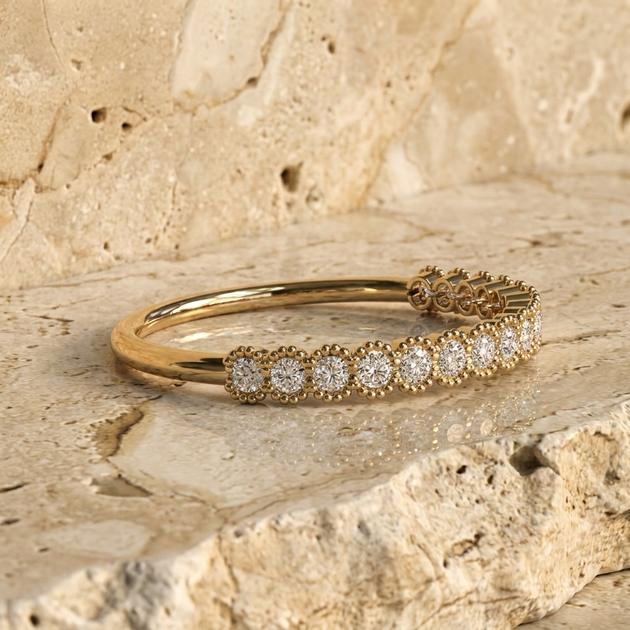 Coronella Pavé Eternity Ring - minimalist diamond wedding band - front view - Lucano