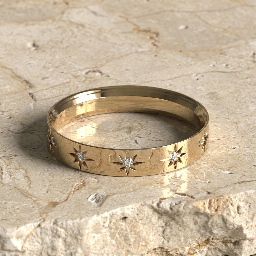Stellaria Stardust Bangle Ring - diamond stacking ring - front view - Lucano