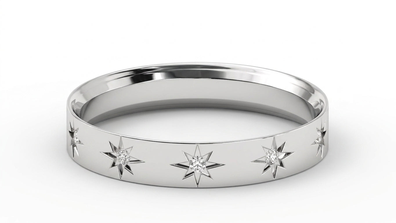 Stellaria Stardust Bangle Ring - diamond stacking ring - angled view - Lucano