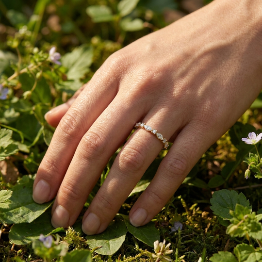 Navette Marquise Eternity Ring - marquise diamond eternity ring - angled view - Lucano
