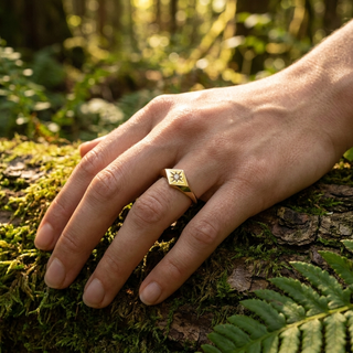 Stella Polare Signet Ring - diamond signet ring - three-quarter view - Lucano
