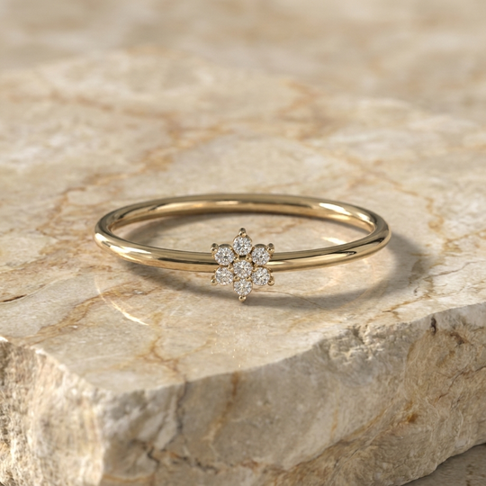 Margherita Petite Ring - daisy diamond stacking ring - front view - Lucano