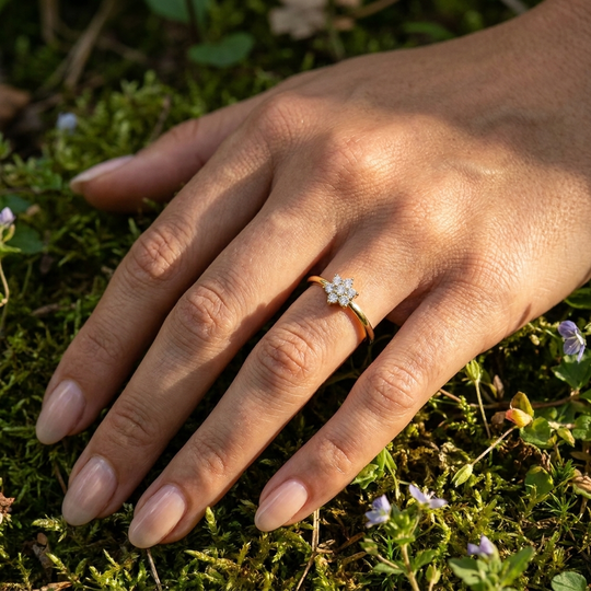 Margherita Petite Ring - daisy diamond stacking ring - angled view - Lucano