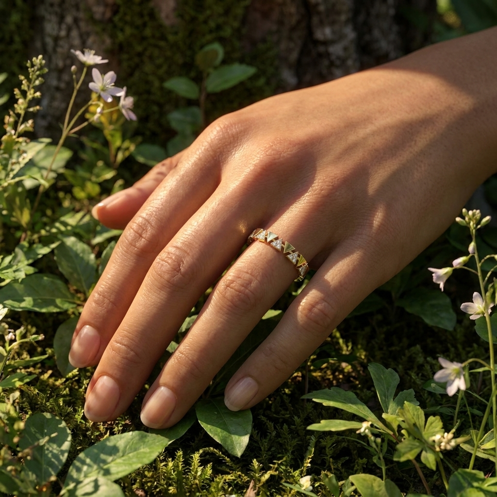 Pyramidi Triangle Eternity Ring - pavé diamond eternity ring - angled view - Lucano