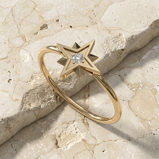 Lucia Star Ring - round brilliant diamond ring - on hand - Lucano