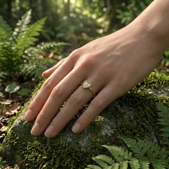 Cuore Ring - heart diamond stacking ring - angled view - Lucano