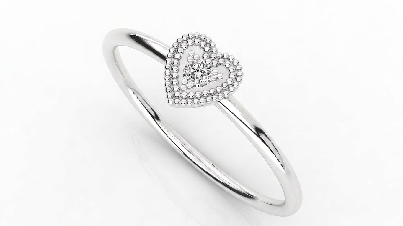 Cuore Ring - heart diamond stacking ring - side profile - Lucano
