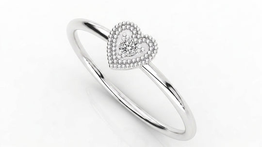 Cuore Ring - heart diamond stacking ring - side profile - Lucano