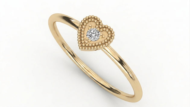 Cuore Ring - heart diamond stacking ring - front view - Lucano