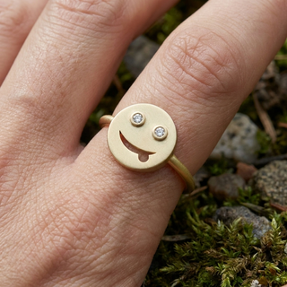 Happy Diamond Ring - diamond signet ring with star cluster - angled view - Lucano
