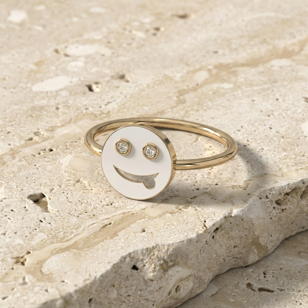 Happy Diamond Ring - diamond signet ring with star cluster - on hand - Lucano