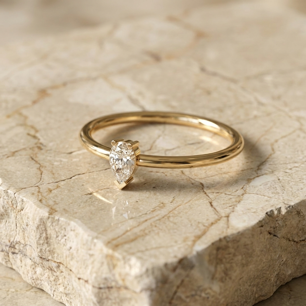 Pear Promise Ring - pear-cut diamond promise ring - on hand - Lucano