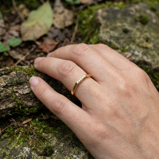 Quattro Diamond Ring - diamond stacking ring - angled view - Lucano