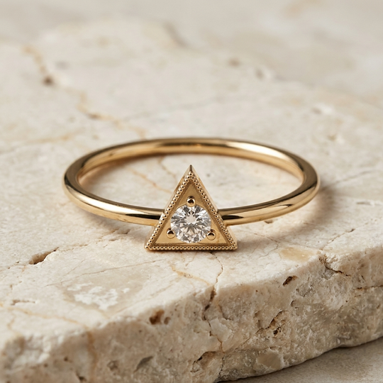 Saetta Triangle Ring - triangle diamond ring - on hand - Lucano