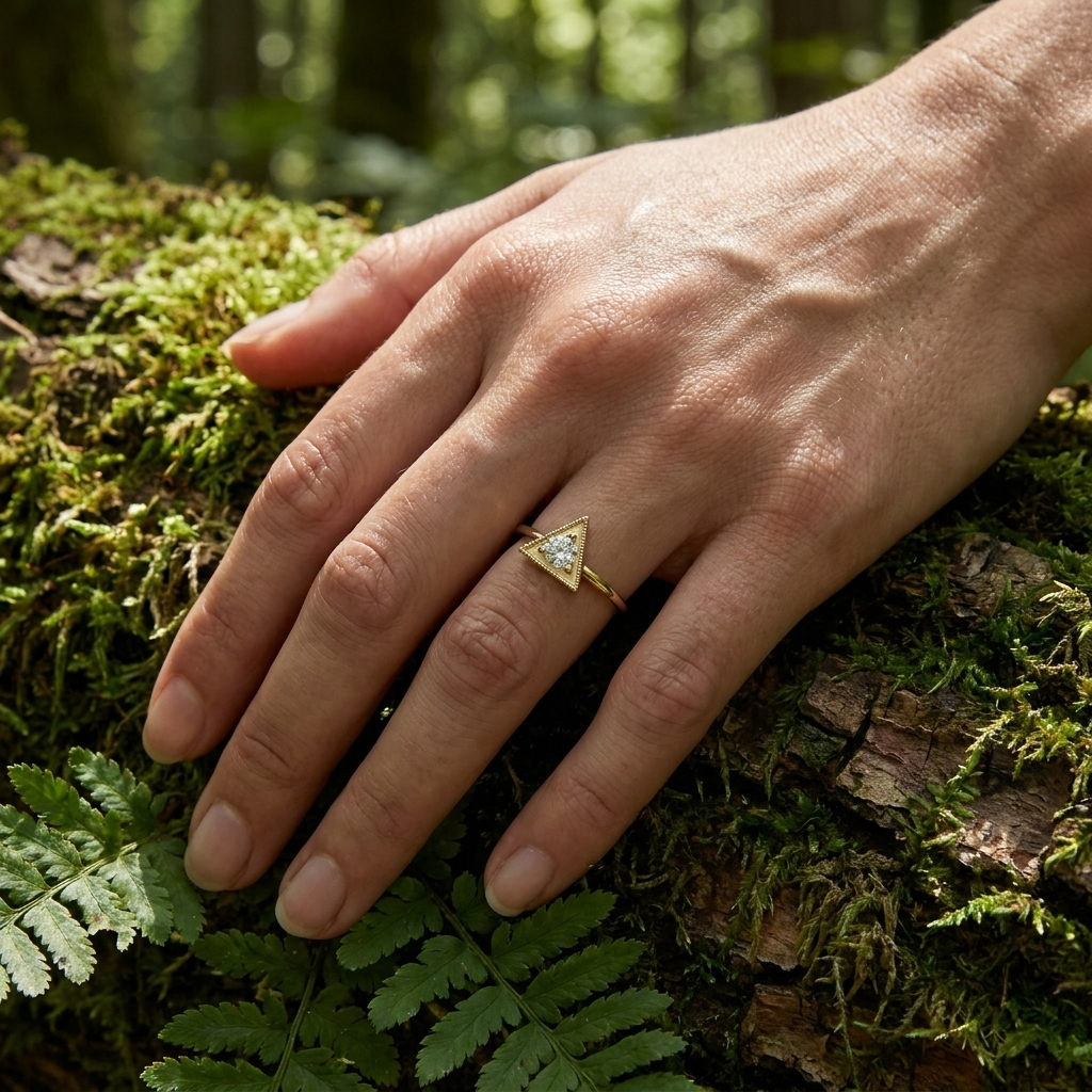 Saetta Triangle Ring - triangle diamond ring - angled view - Lucano
