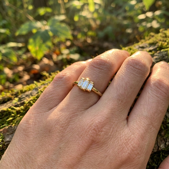 Tre Baguette Ring - baguette diamond ring - angled view - Lucano