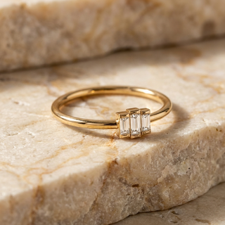 Tre Baguette Ring - baguette diamond ring - on hand - Lucano
