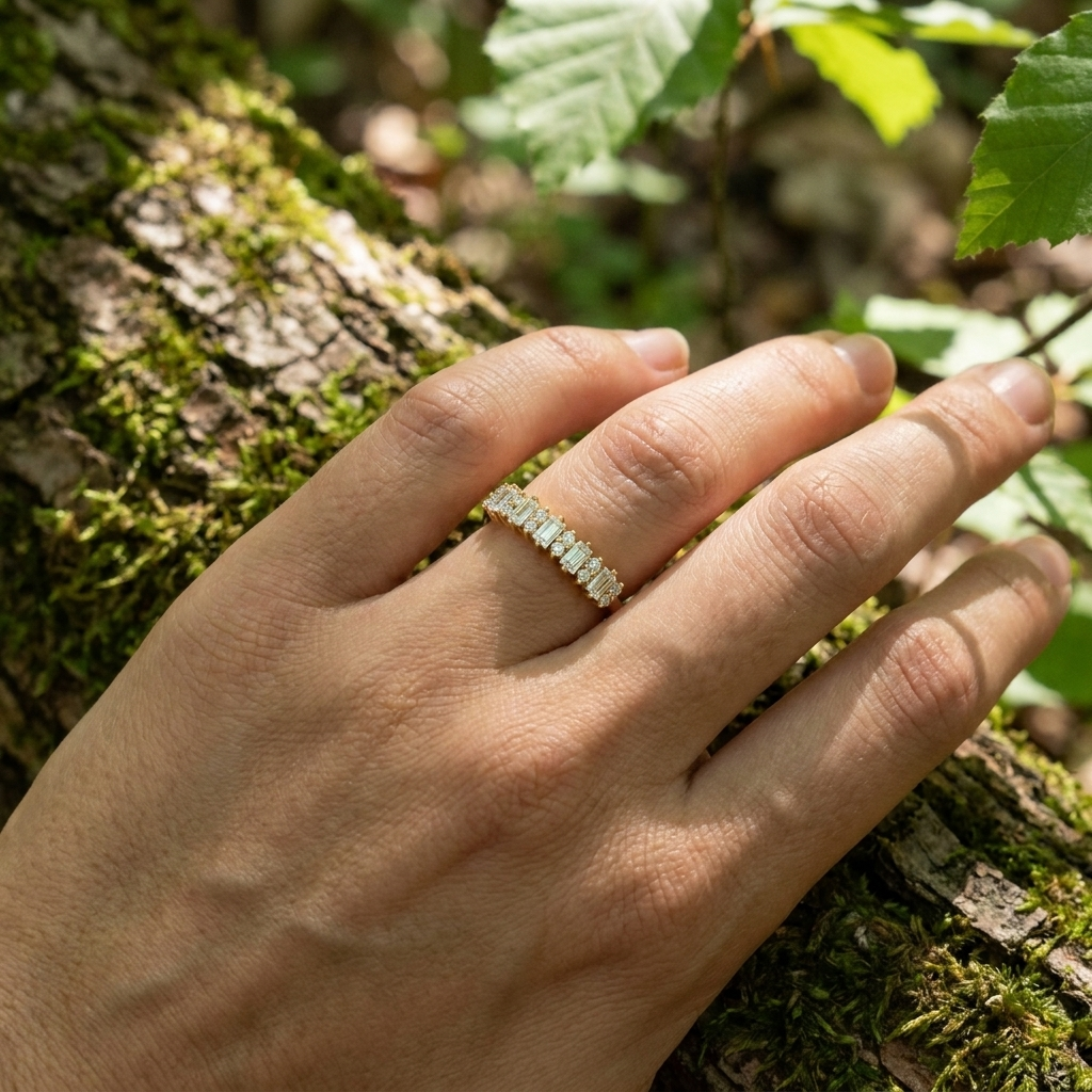 Aurelia Baguette Ring - baguette diamond eternity ring - on hand - Lucano