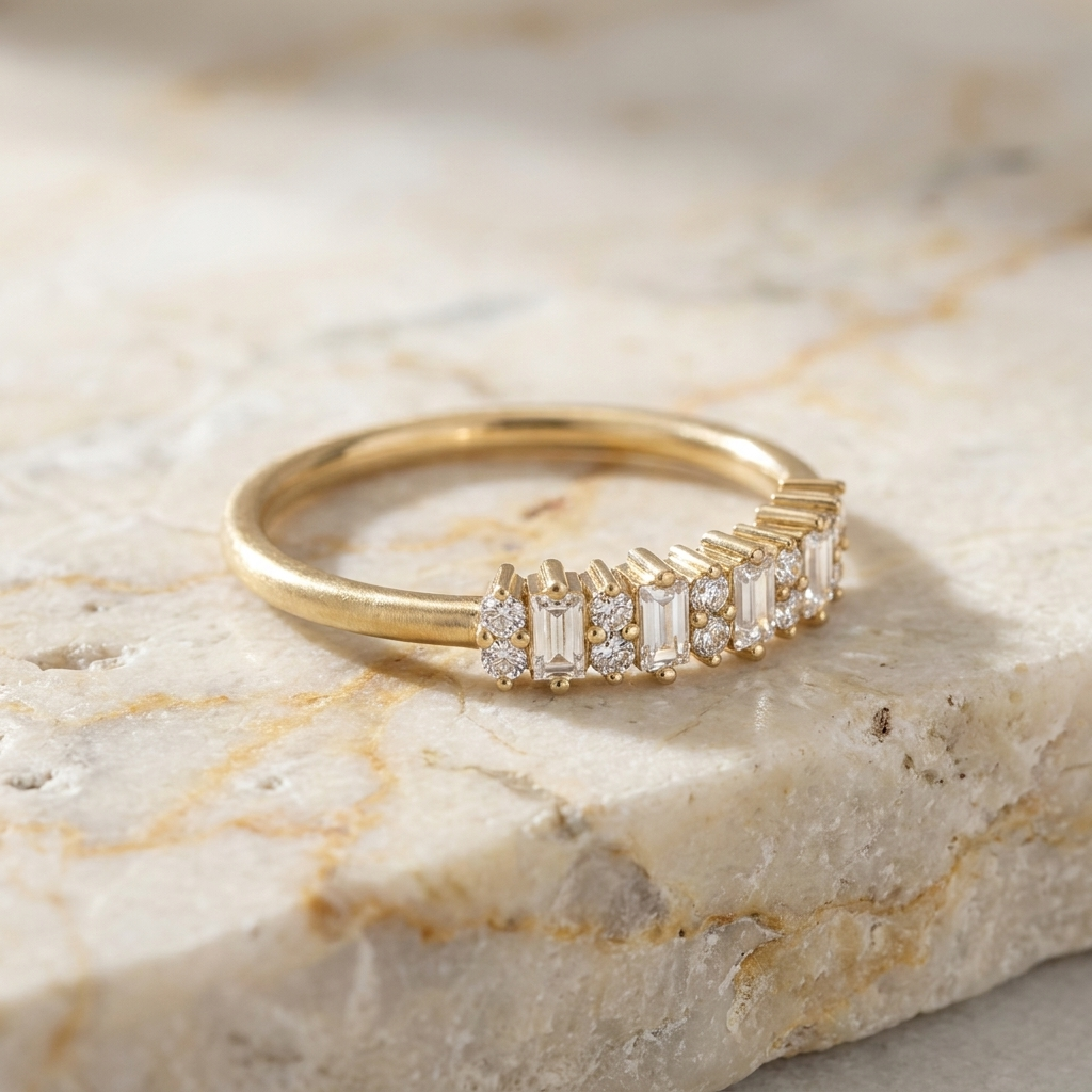 Aurelia Baguette Ring - baguette diamond eternity ring - front view - Lucano