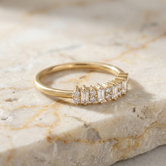 Aurelia Baguette Ring - baguette diamond eternity ring - front view - Lucano