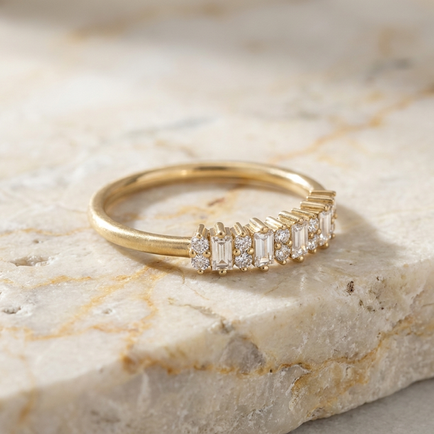 Aurelia Baguette Ring - baguette diamond eternity ring - front view - Lucano