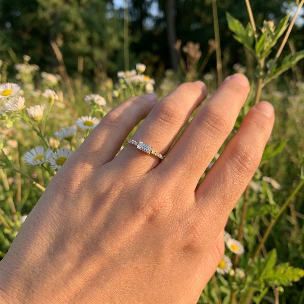 Aquila Baguette Ring - baguette-cut diamond ring - three-quarter view - Lucano