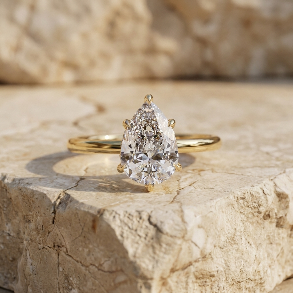 Ember Pear Ring - pear cut diamond engagement ring - angled view - Lucano